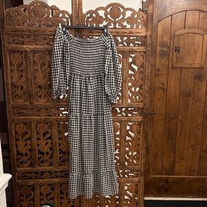 Gingham Black and White Checkered Off Shoulder Dress